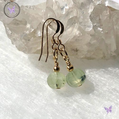 Gold Prehnite Facet Gemstone Earrings